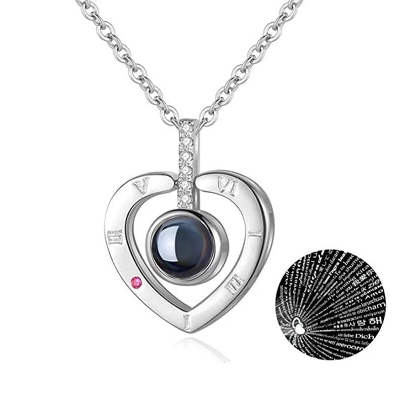 Projection Heart Pendant Necklace Sterling Silver Gemstone Jewelry for Women Anniversary Romantic Keepsake Gift Two-Way Wear Elegant | Thomler