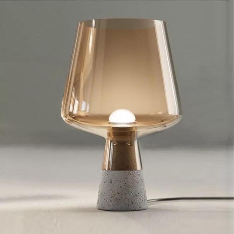 Glass Goblet Table Lamp with Cement Base – Warm Ambient Lighting for Bedroom, Living Room & Nightstand | Modern Tinted Globe Accent Light | Thomler
