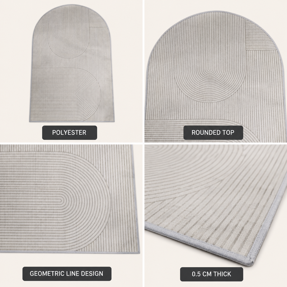Office Chair Floor Protector Mat – Non-Slip Polyester Rug for Hardwood, Laminate & Carpet | Desk Area Guard in Cream or Gray | Thomler