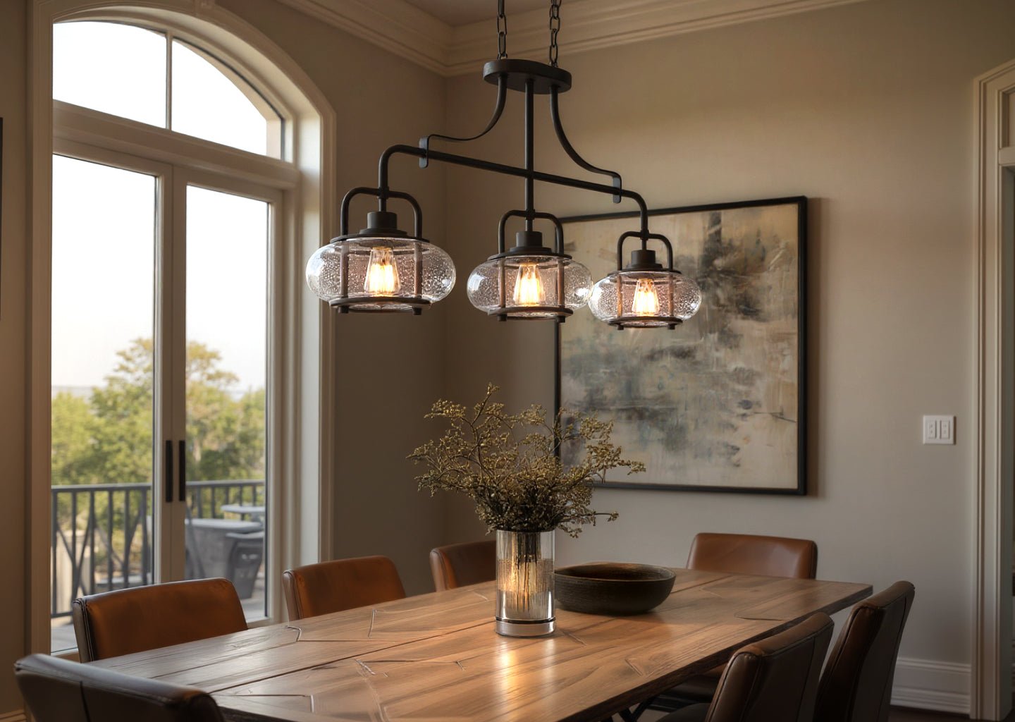 Kroonluchter Donker Brons Met Glasbollen 3 Lichts 96cm | Sansoti