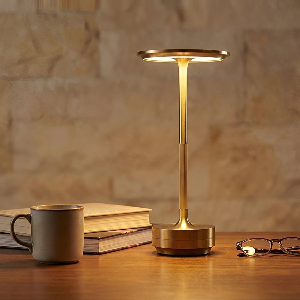 Table Lamp Aluminum LED 11.0 in Dimmable USB Rechargeable Bedroom Desk Lighting Modern Compact Nightstand Light | Thomler