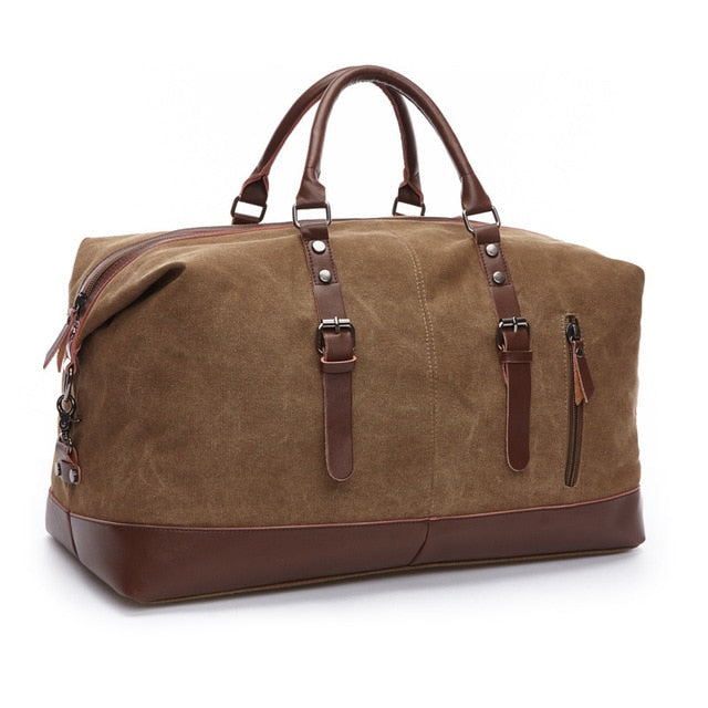 Canvas and Leather Weekend Travel Bag with Padded Straps for Men and Women – Overnight Duffel Tote for Gym Trips Carry-On | Thomler