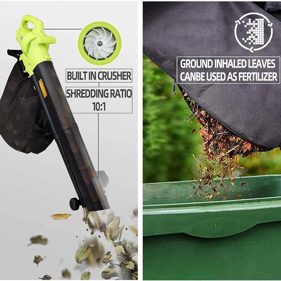 Electric Leaf Blower Vacuum Mulcher 3-in-1 with 35L Bag & 10:1 Shredder for Lawns Driveways Patios | Lightweight Corded Garden Tool | Thomler