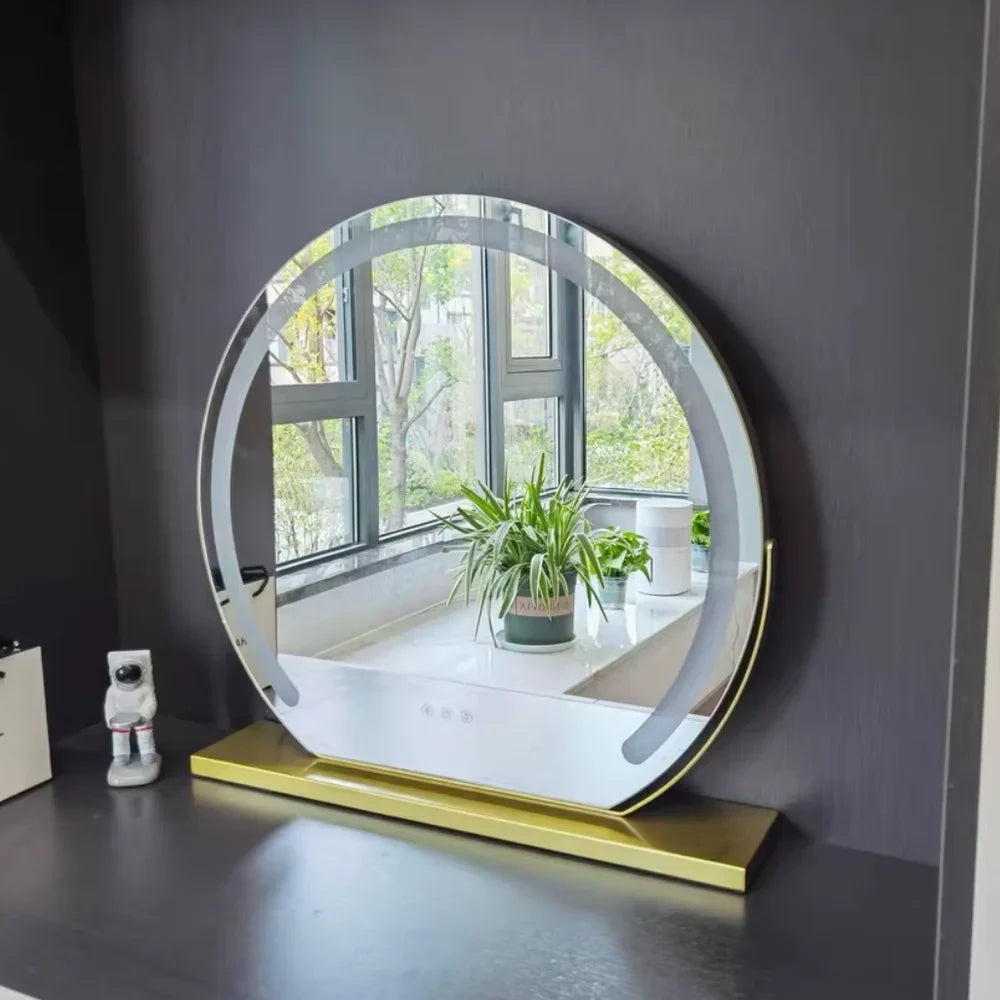 LED Lighted Makeup Mirror 15x Magnifying Touch Adjustable Brightness Vanity Desktop Gold Black White Rotating Frame 3 Light Modes for | Thomler