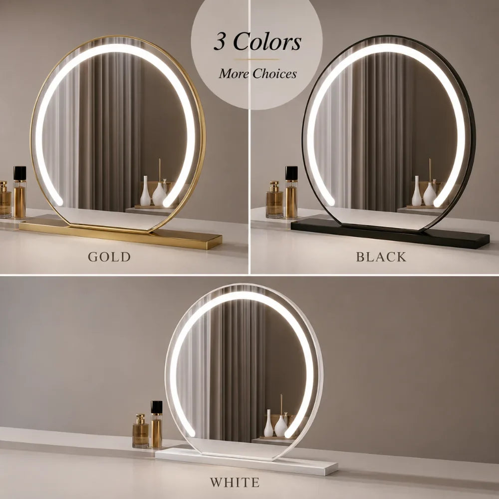 LED Lighted Makeup Mirror 15x Magnifying Touch Adjustable Brightness Vanity Desktop Gold Black White Rotating Frame 3 Light Modes for | Thomler