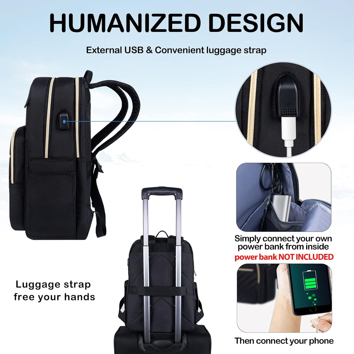 Water-Resistant Laptop Backpack with USB Charging Port for Women – Fits 15.6 Inch Laptops, Commuter & Travel Bag with Padded Compartments | Thomler