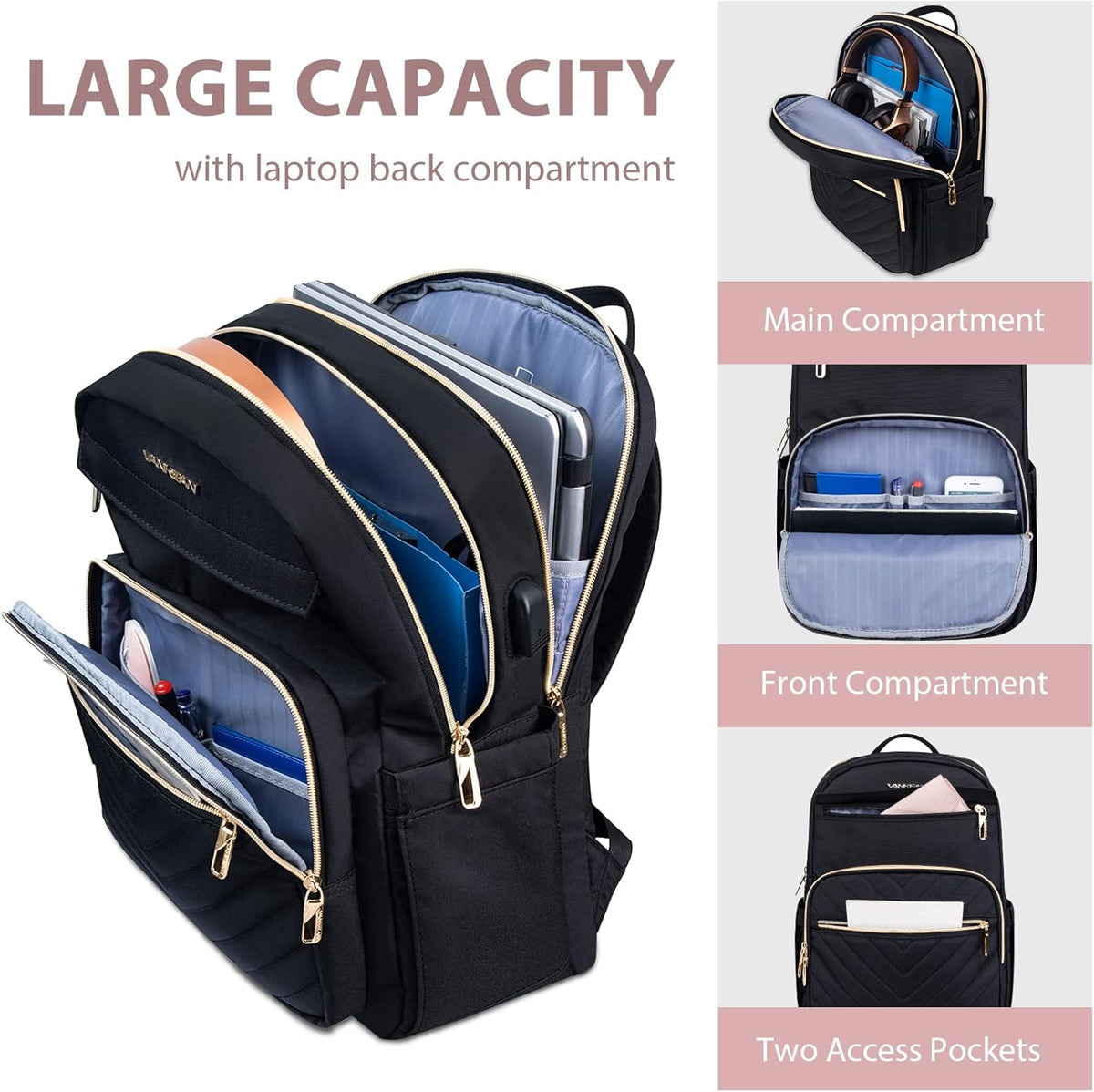 Water-Resistant Laptop Backpack with USB Charging Port for Women – Fits 15.6 Inch Laptops, Commuter & Travel Bag with Padded Compartments | Thomler