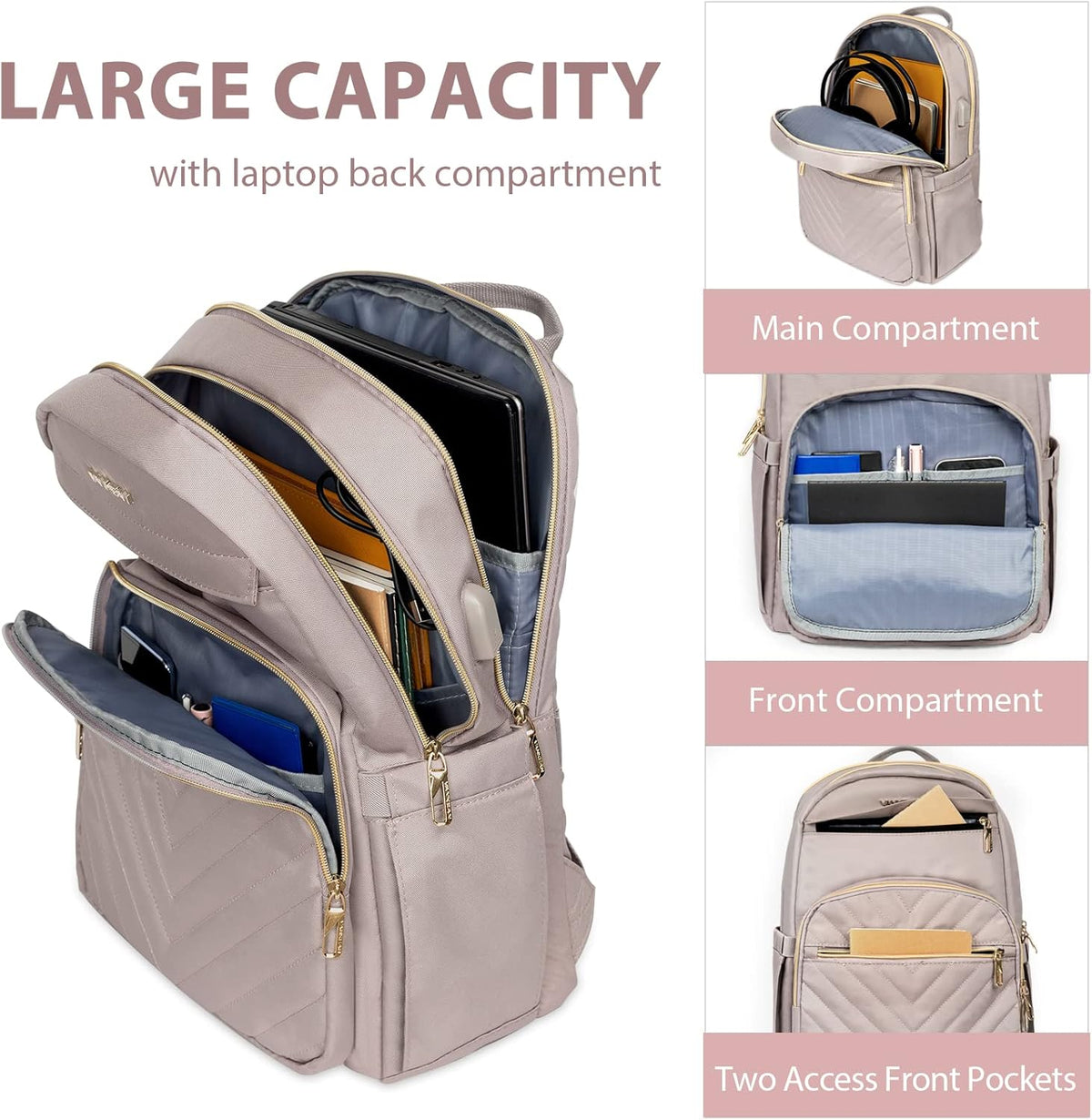 Water-Resistant Laptop Backpack with USB Charging Port for Women – Fits 15.6 Inch Laptops, Commuter & Travel Bag with Padded Compartments | Thomler