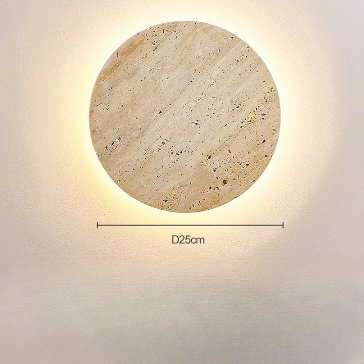 Wall Lamp Travertine Stone 11.8 in Round Warm LED Bedroom Hallway Ambient Lighting Minimalist Natural Stone Sconce | Thomler