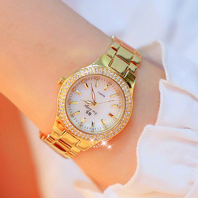Women's Round Dial Wrist Watch with Stainless Steel Band & Sparkling Accents – Quartz Movement for Daily Wear | Thomler