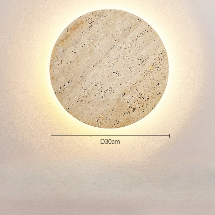 Wall Lamp Travertine Stone 11.8 in Round Warm LED Bedroom Hallway Ambient Lighting Minimalist Natural Stone Sconce | Thomler