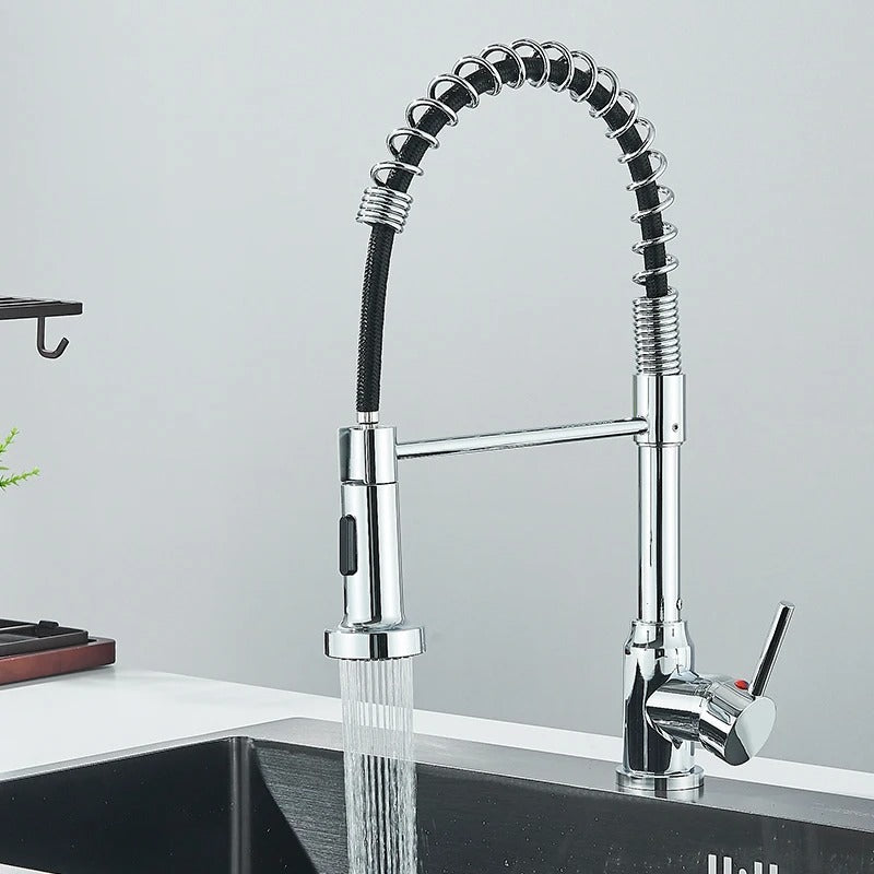 Kitchen Faucet Solid Brass 360° Swivel Pull Out Spray Head Modern Sink Mixer Tap For Double Sink Industrial Kitchen | Thomler