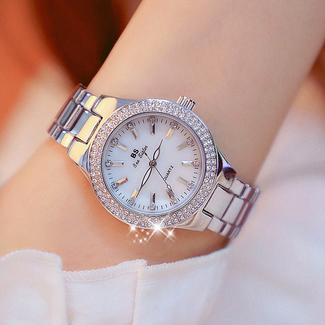Women's Round Dial Wrist Watch with Stainless Steel Band & Sparkling Accents – Quartz Movement for Daily Wear | Thomler