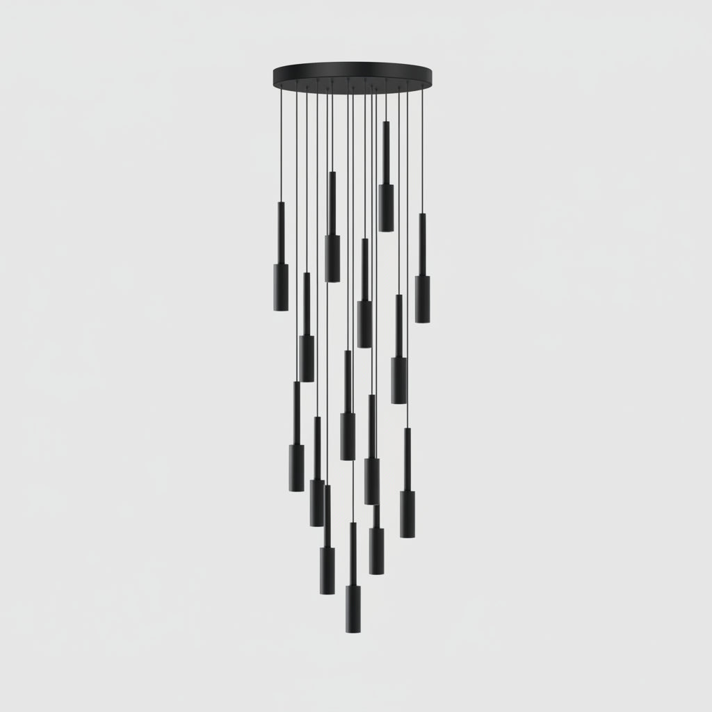 Adjustable Multi-Drop Tube Pendant Light – Dimmable LED Stairwell & Foyer Chandelier | Thomler