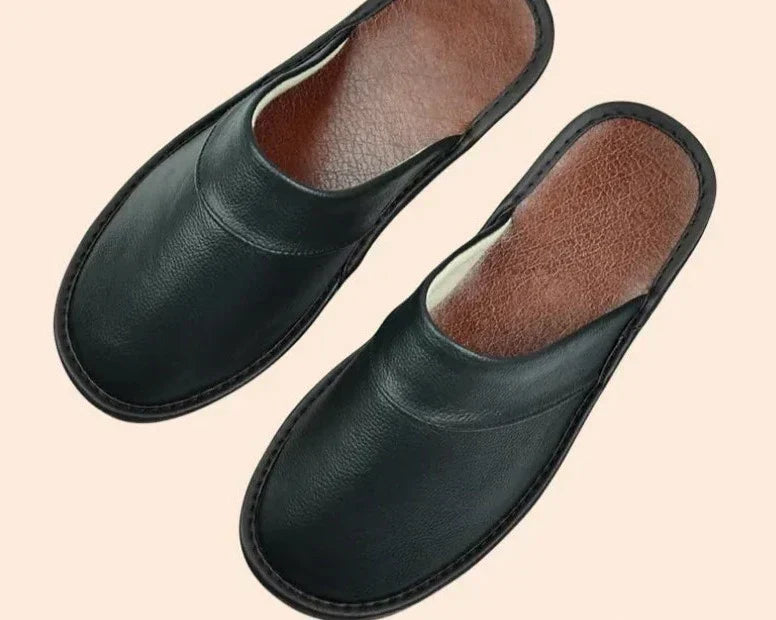 Men's Genuine Leather House Slippers – Soft Indoor Moccasins for Fall & Winter | Thomler