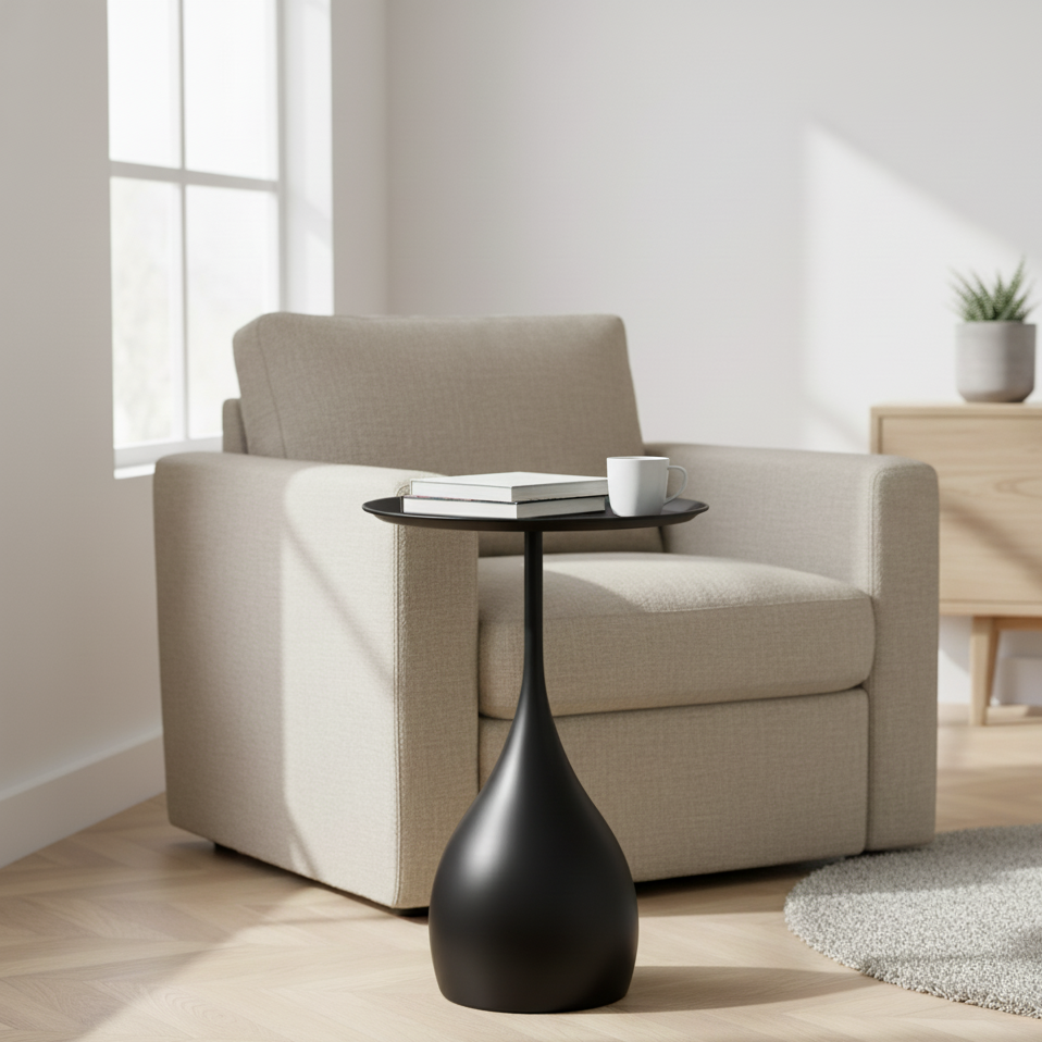 Rolling Metal Side Table with Round Top – Compact Accent for Living Room & Bedroom | Thomler