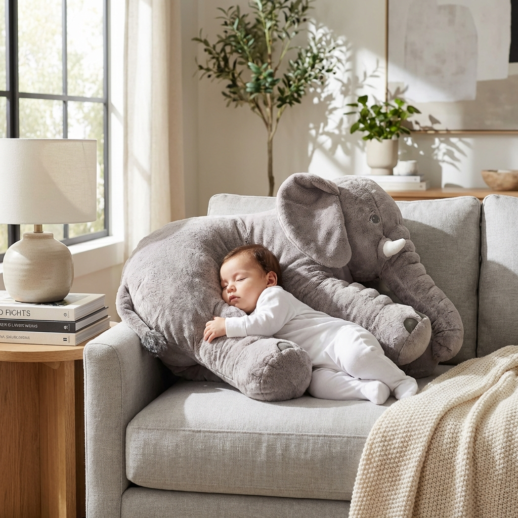 Plush Elephant Cushion Toy for Babies & Toddlers – Soft Nursery Decor – Nursery Accent Pillow for Kids Bedroom Playroom – Large Stuffed Anim | Thomler