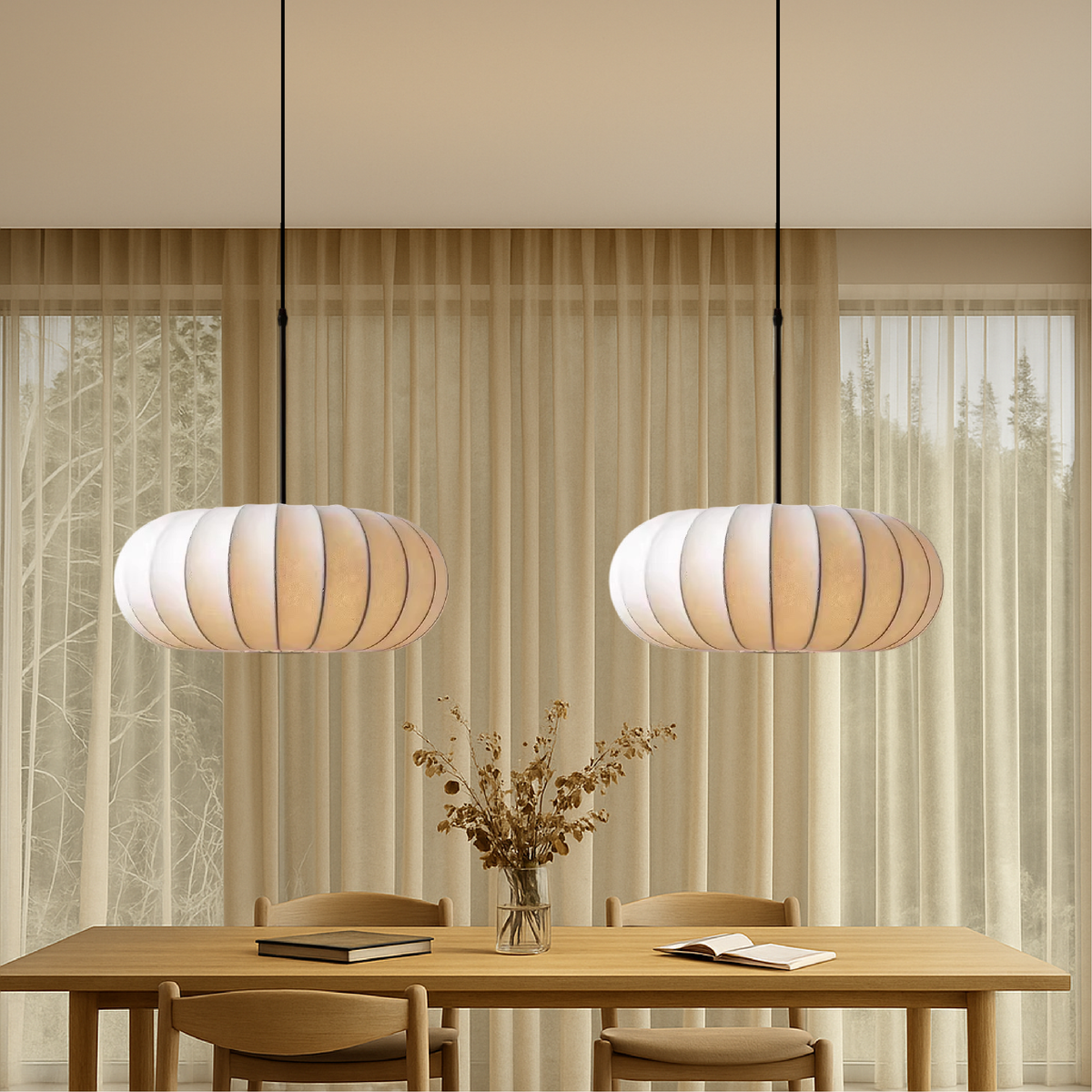 Silk Pendant Light – Modern Dome Ceiling Fixture for Dining Room, Kitchen Island & Living Room – 3000K Warm White LED with Adjustable Cord | Thomler