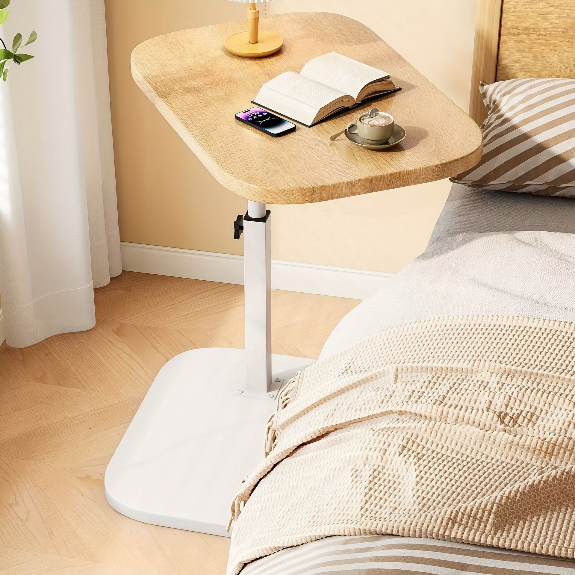 Adjustable Height C-Table for Couch & Bed – Wood Top, Metal Base, Slides Under Furniture for Living Room, Bedroom, Home Office | Thomler
