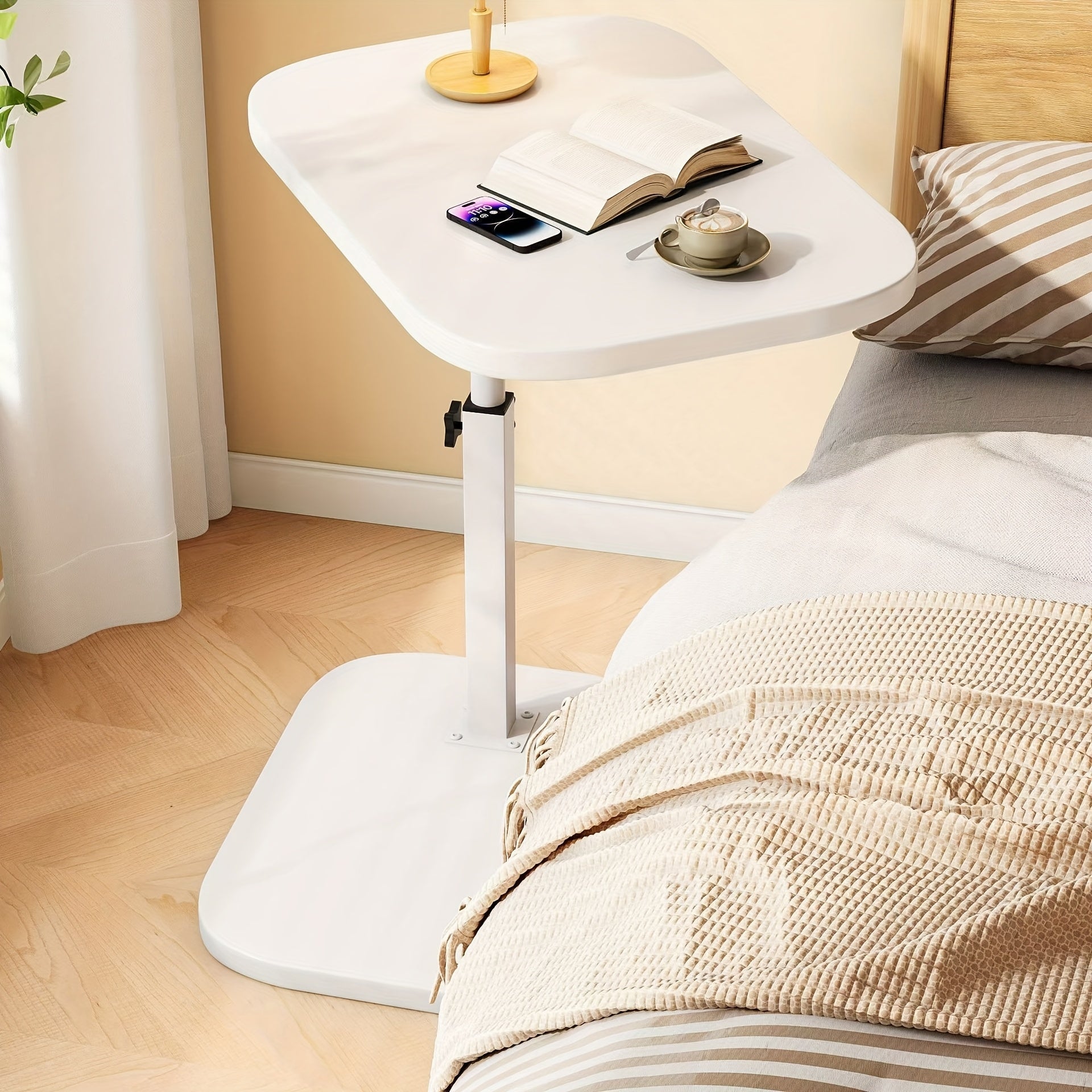 Adjustable Height C-Table for Couch & Bed – Wood Top, Metal Base, Slides Under Furniture for Living Room, Bedroom, Home Office | Thomler