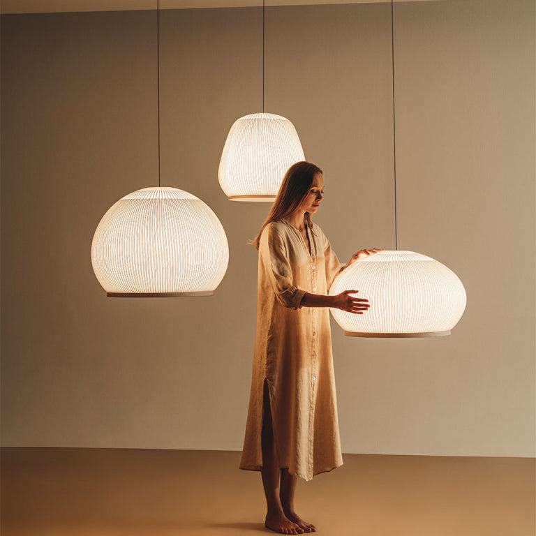 Pendant Light 45.0 cm 17.7" Lycra Beige Dining Room Scandinavian Hanging Ceiling Lamp | Thomler