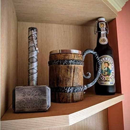 Insulated Viking Drinking Mug with Norse Carvings – 22 oz Double-Wall Tankard for Hot Coffee or Cold Beer | Thomler