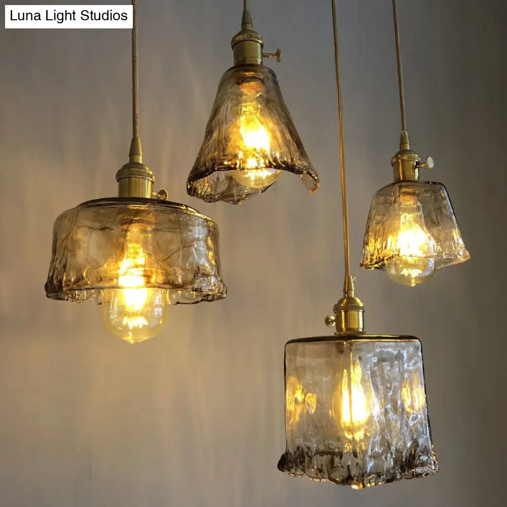 Single-Bulb Hanging Ceiling Light Golden Honey Glass Shade Retro Fixture for Dining Room Kitchen Island Living Space | Thomler