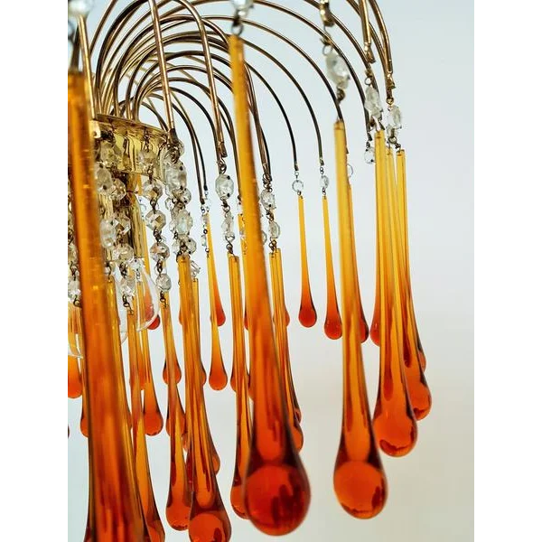 Pendant Light Amber Glass 60.0 cm Gold Dining Room Art Deco Chandelier Ceiling Fixture Adjustable Hanging Lamp | Thomler