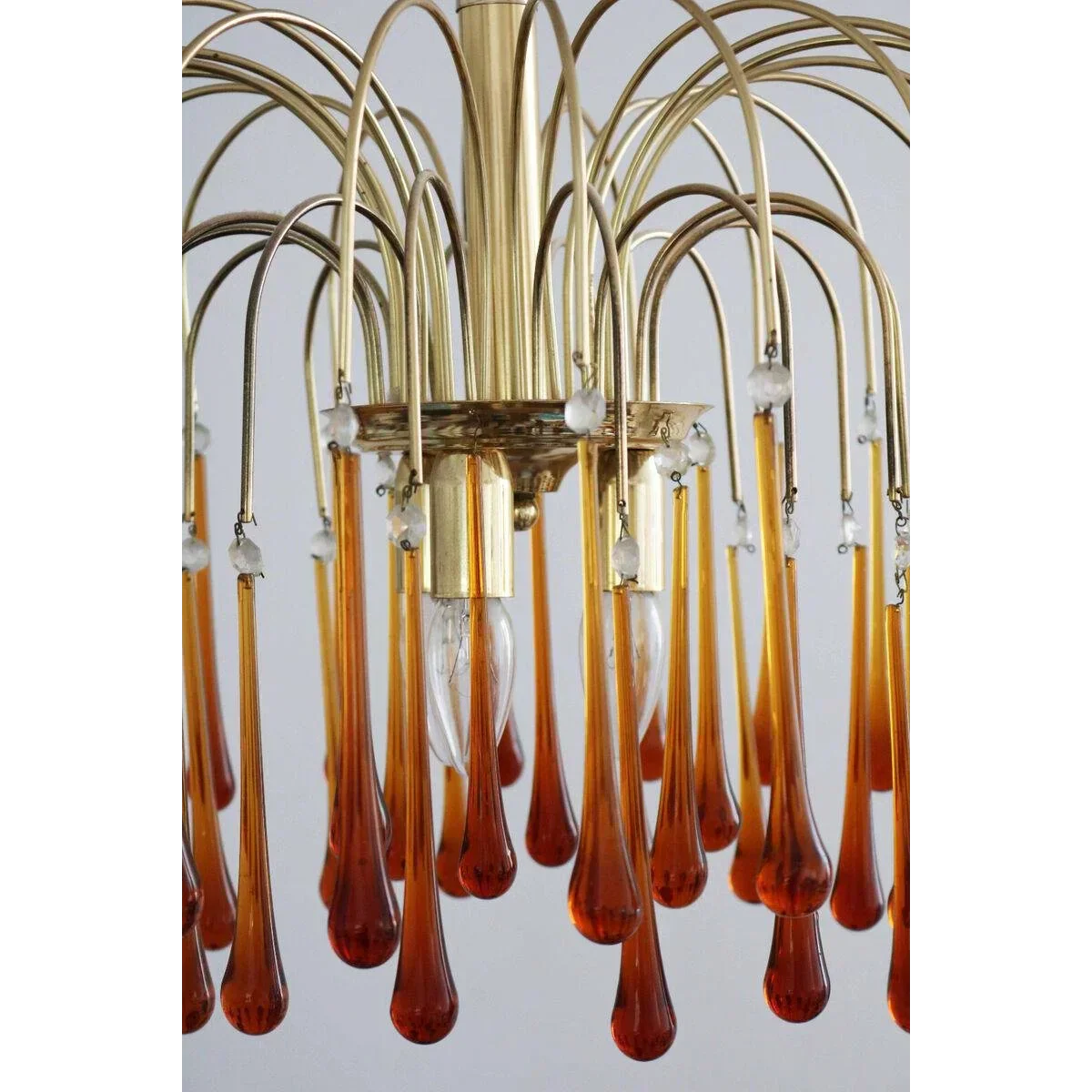 Pendant Light Amber Glass 60.0 cm Gold Dining Room Art Deco Chandelier Ceiling Fixture Adjustable Hanging Lamp | Thomler