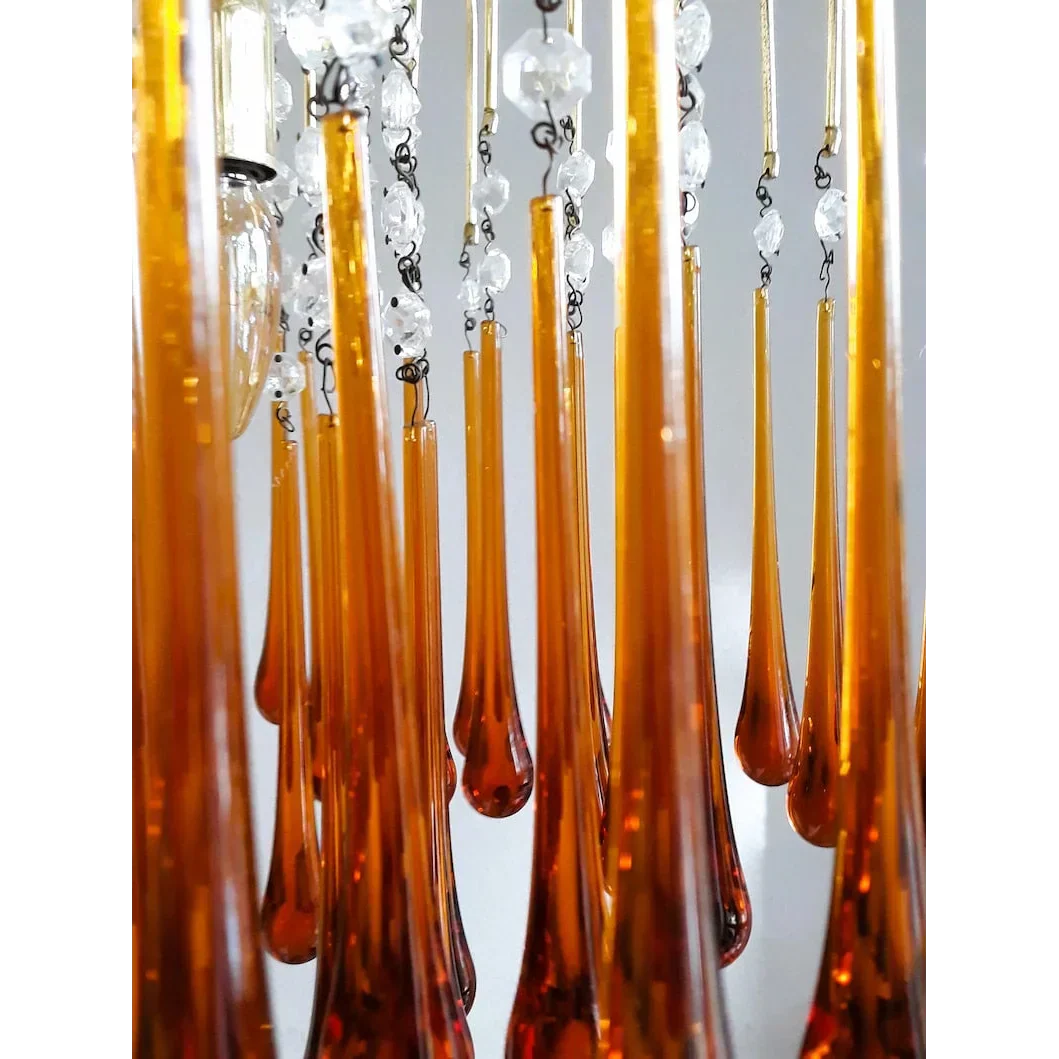Pendant Light Amber Glass 60.0 cm Gold Dining Room Art Deco Chandelier Ceiling Fixture Adjustable Hanging Lamp | Thomler