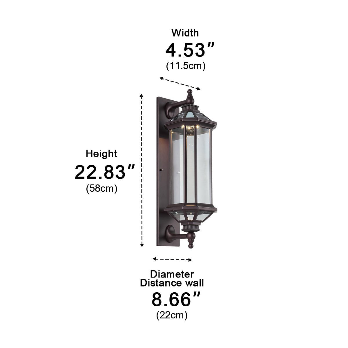 Dark Bronze Aluminum Lantern Sconce for Porch, Garden & Entryway – Hardwire or Solar LED, IP54 Weather Resistant – 23 or 32 inch | Thomler