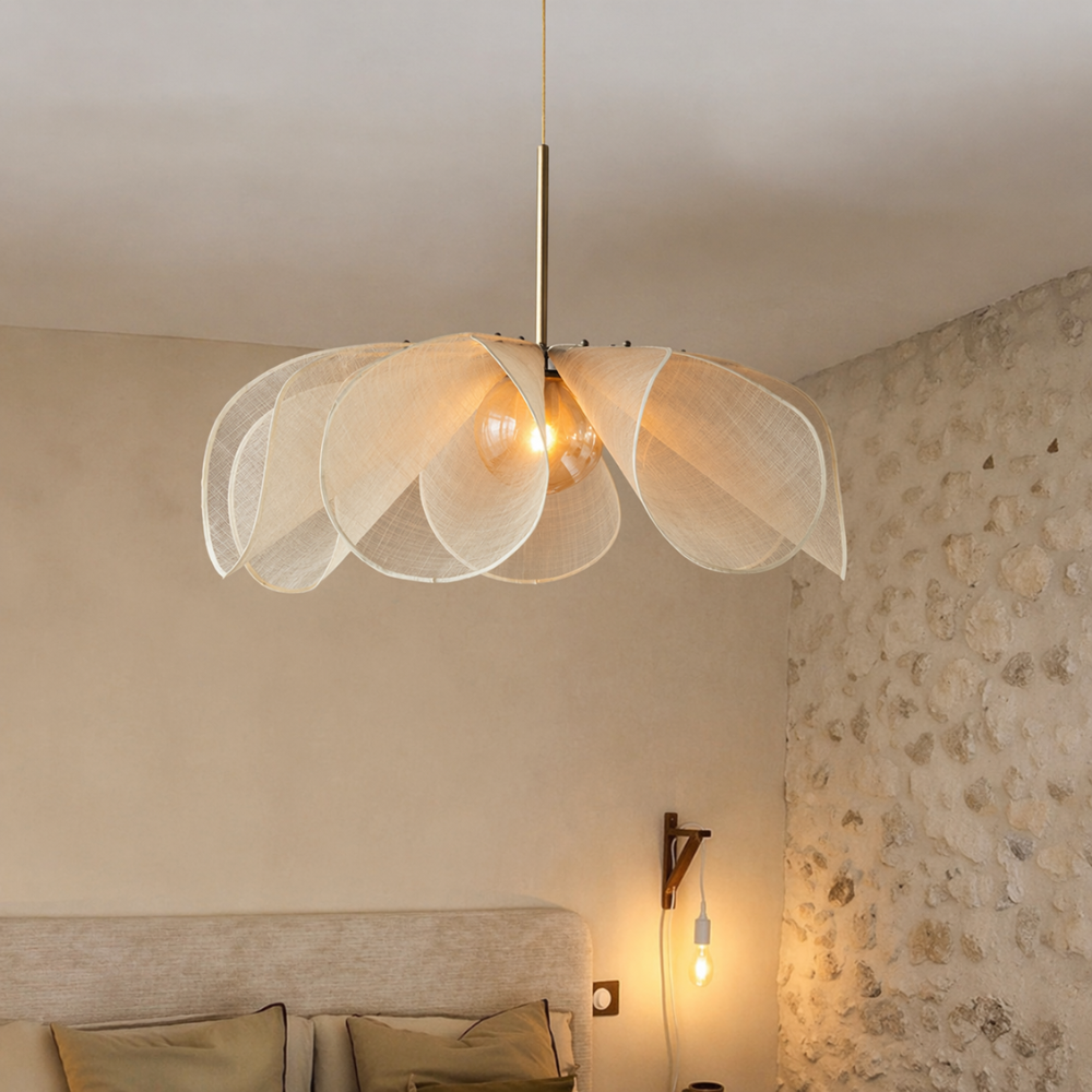 Vintage Fabric Pendant Light with Curved Shade – Warm Glow Ceiling Fixture for Dining Room, Bedroom & Reading Nook | Thomler