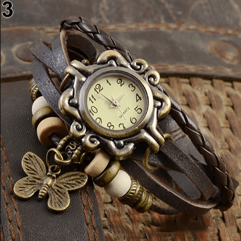 Layered Leather Wrap Watch for Women – Boho Leaf Charm Bracelet Timepiece for Everyday Style | Thomler