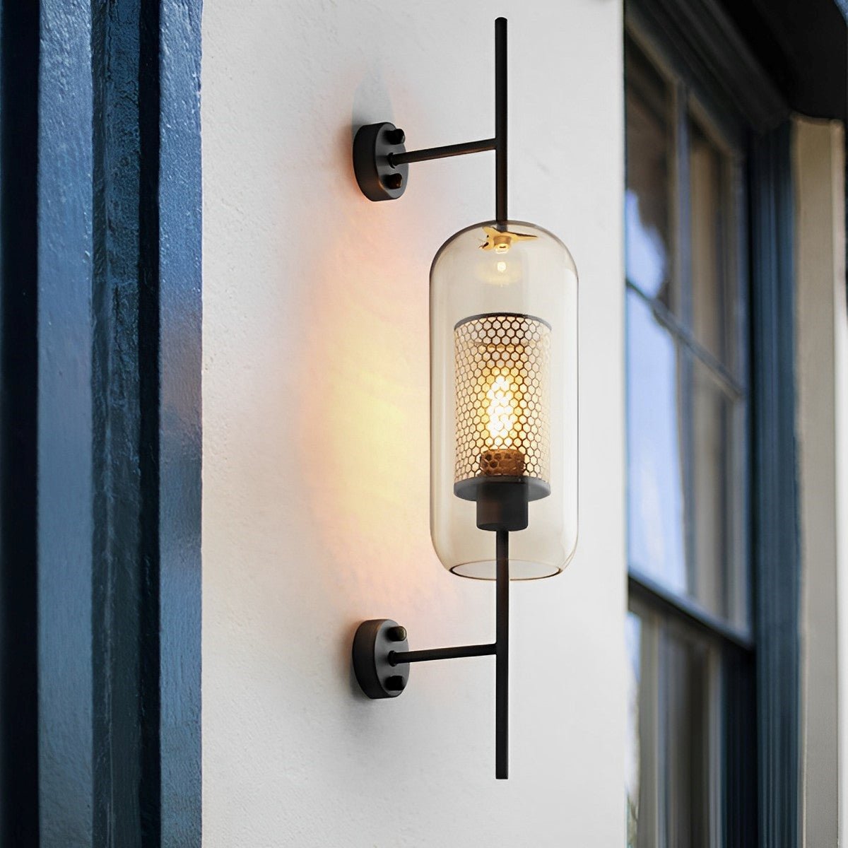 Wall Lamp Glass Globe 25.0 cm Black Bedroom Hallway Industrial Bedside Lighting Sconce E27 Warm White | Thomler