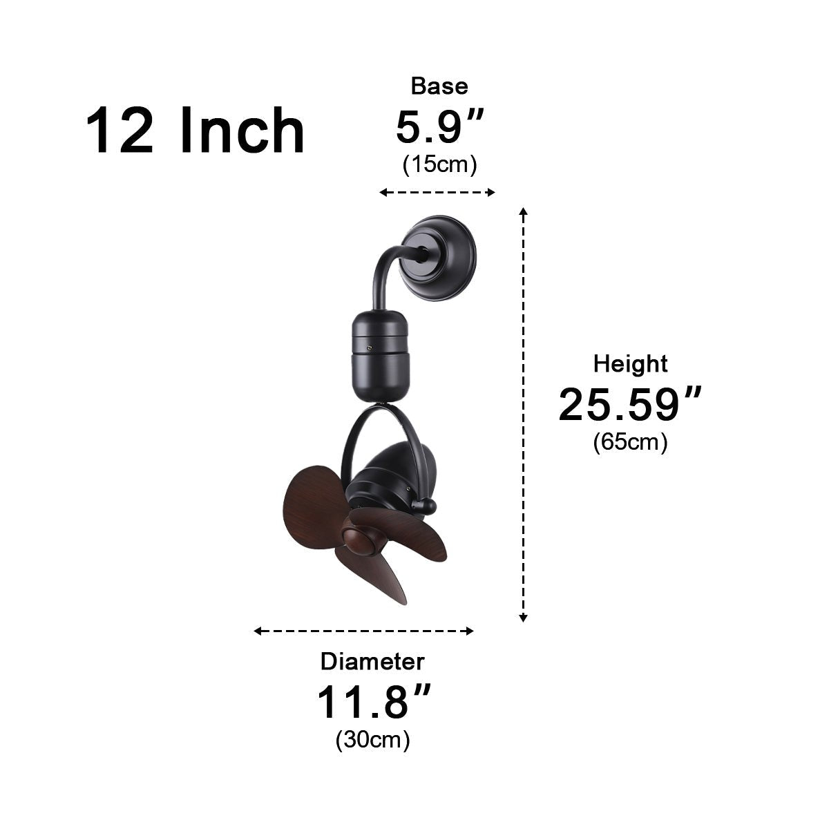 Ceiling Fan Metal 36.0 cm Silver Dining Room Wall Mounted Oscillating Retro Air Circulator Remote Control | Thomler