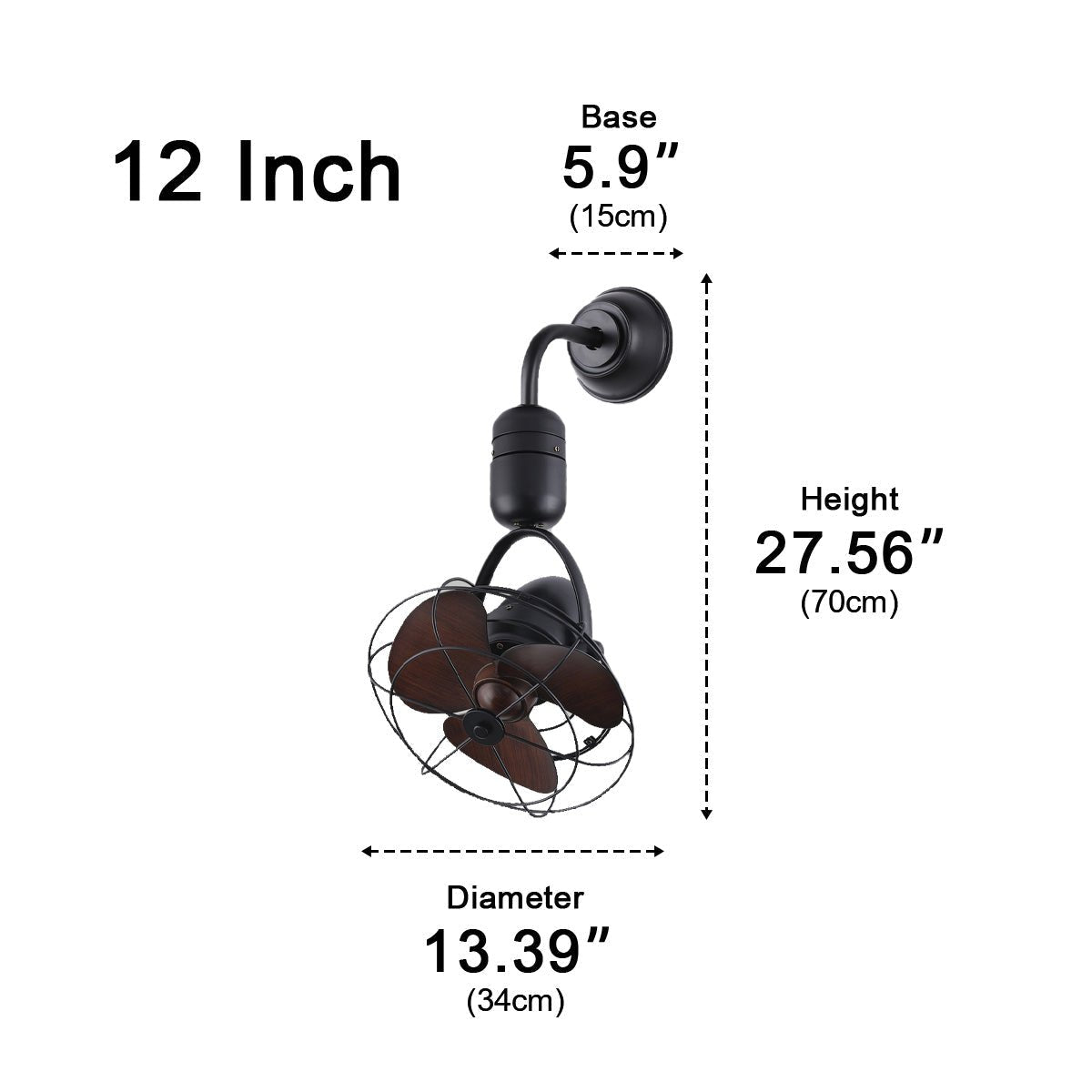 Ceiling Fan Metal 36.0 cm Silver Dining Room Wall Mounted Oscillating Retro Air Circulator Remote Control | Thomler