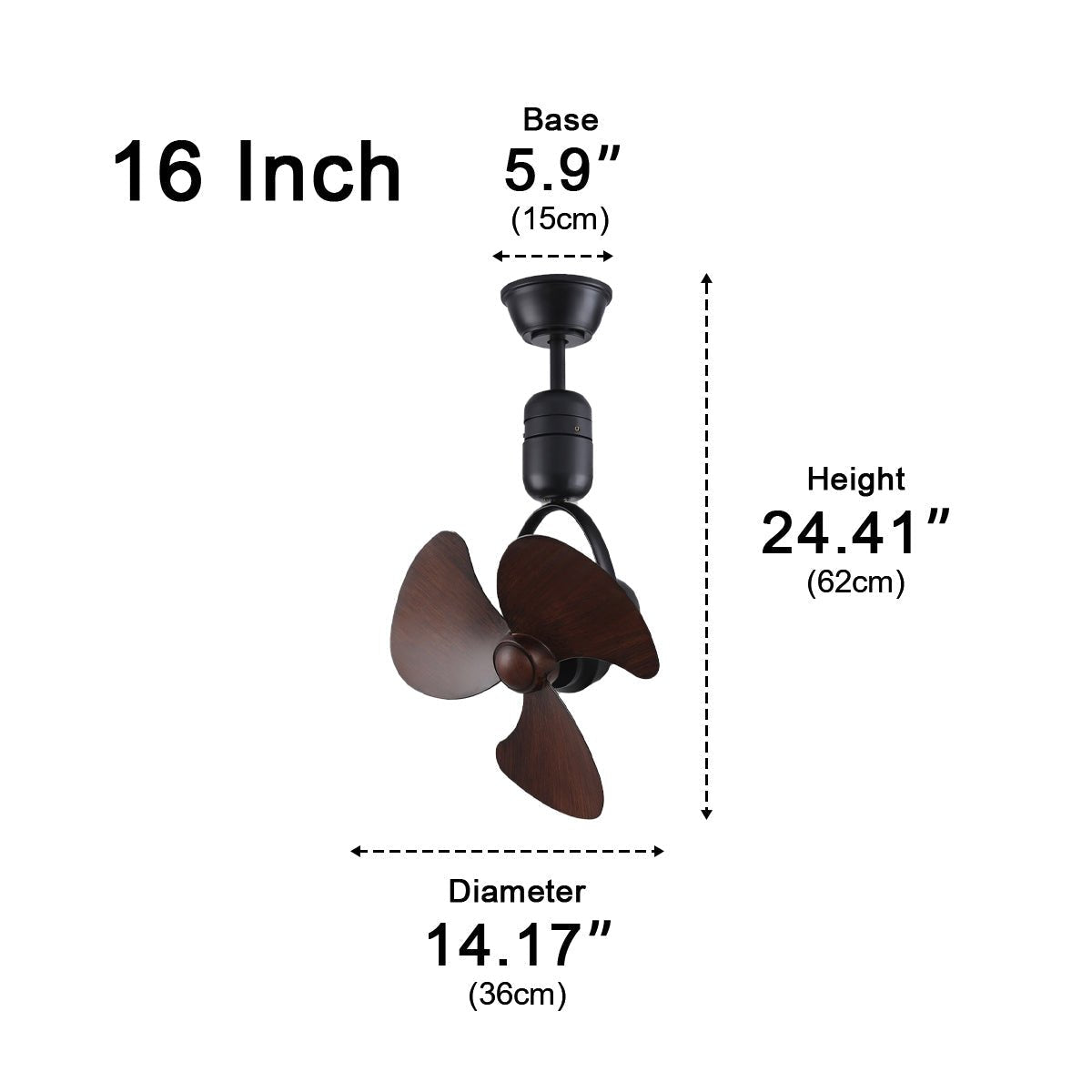 Ceiling Fan Metal 36.0 cm Silver Dining Room Wall Mounted Oscillating Retro Air Circulator Remote Control | Thomler