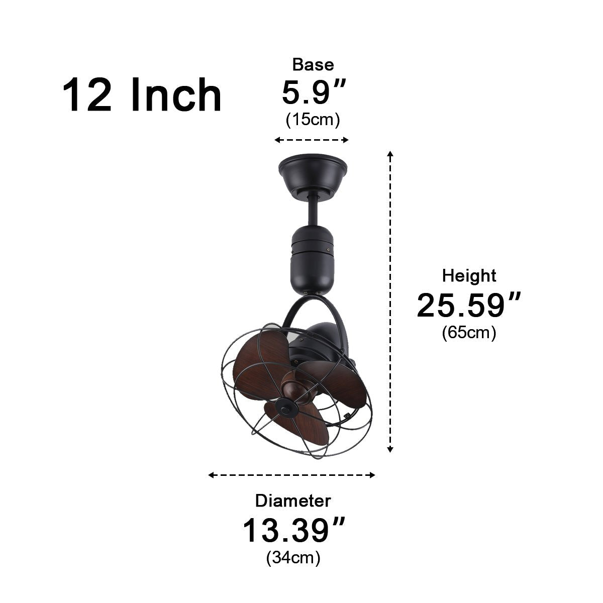 Ceiling Fan Metal 36.0 cm Silver Dining Room Wall Mounted Oscillating Retro Air Circulator Remote Control | Thomler