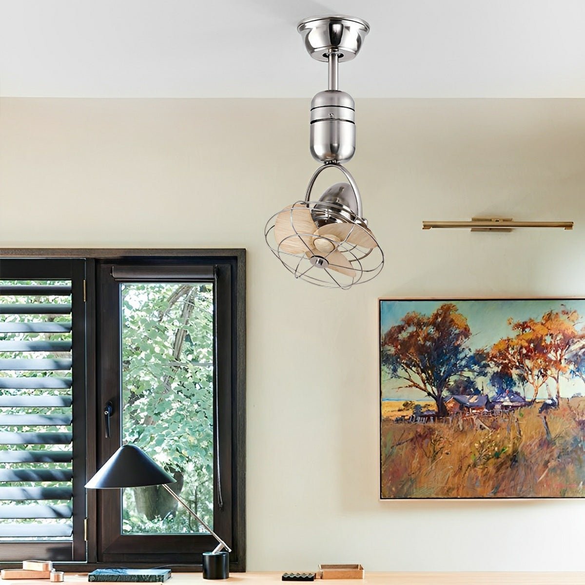 Ceiling Fan Metal 36.0 cm Silver Dining Room Wall Mounted Oscillating Retro Air Circulator Remote Control | Thomler