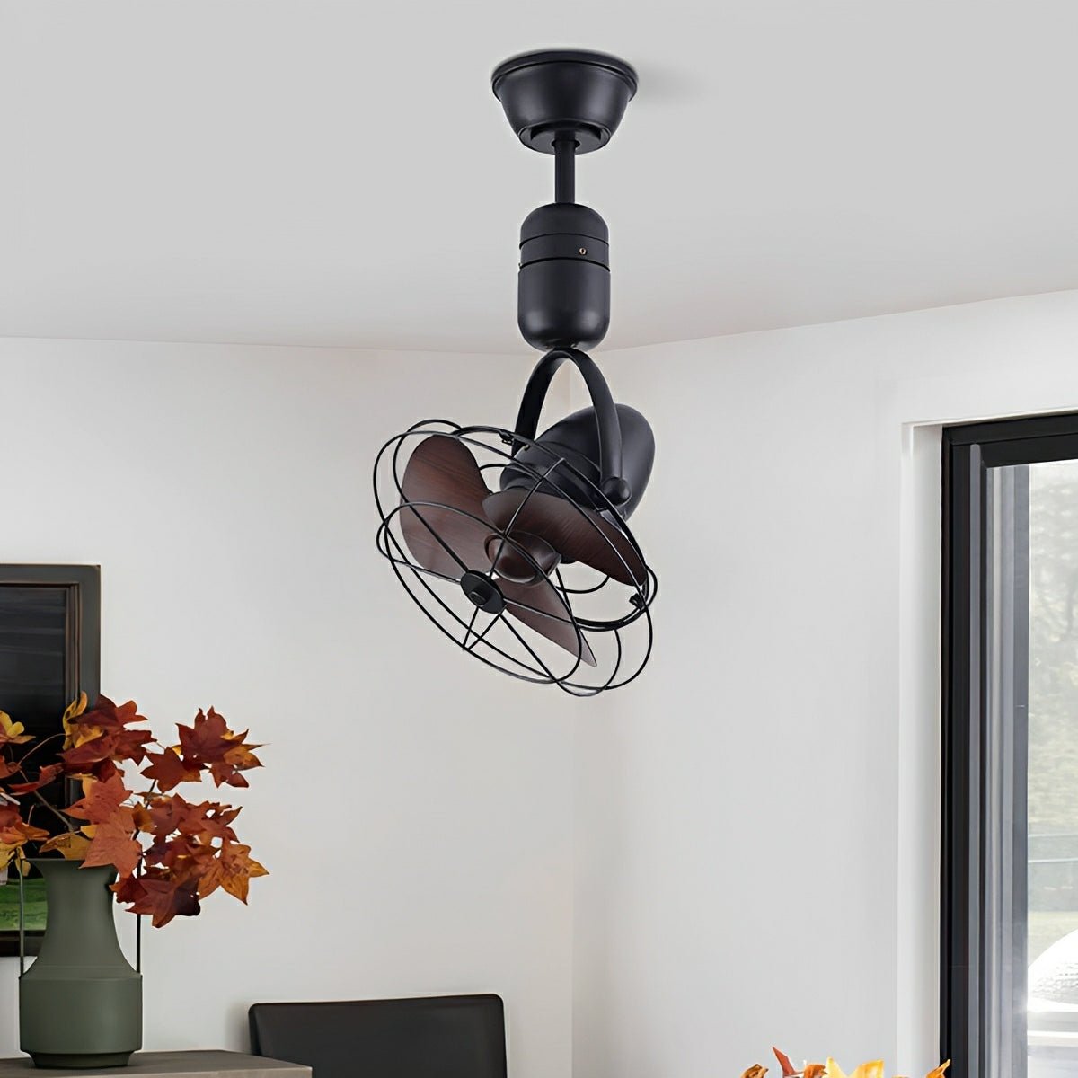 Ceiling Fan Metal 36.0 cm Silver Dining Room Wall Mounted Oscillating Retro Air Circulator Remote Control | Thomler