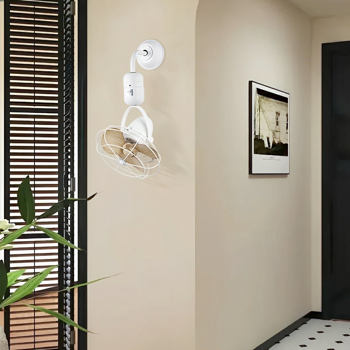 Ceiling Fan Metal 36.0 cm Silver Dining Room Wall Mounted Oscillating Retro Air Circulator Remote Control | Thomler