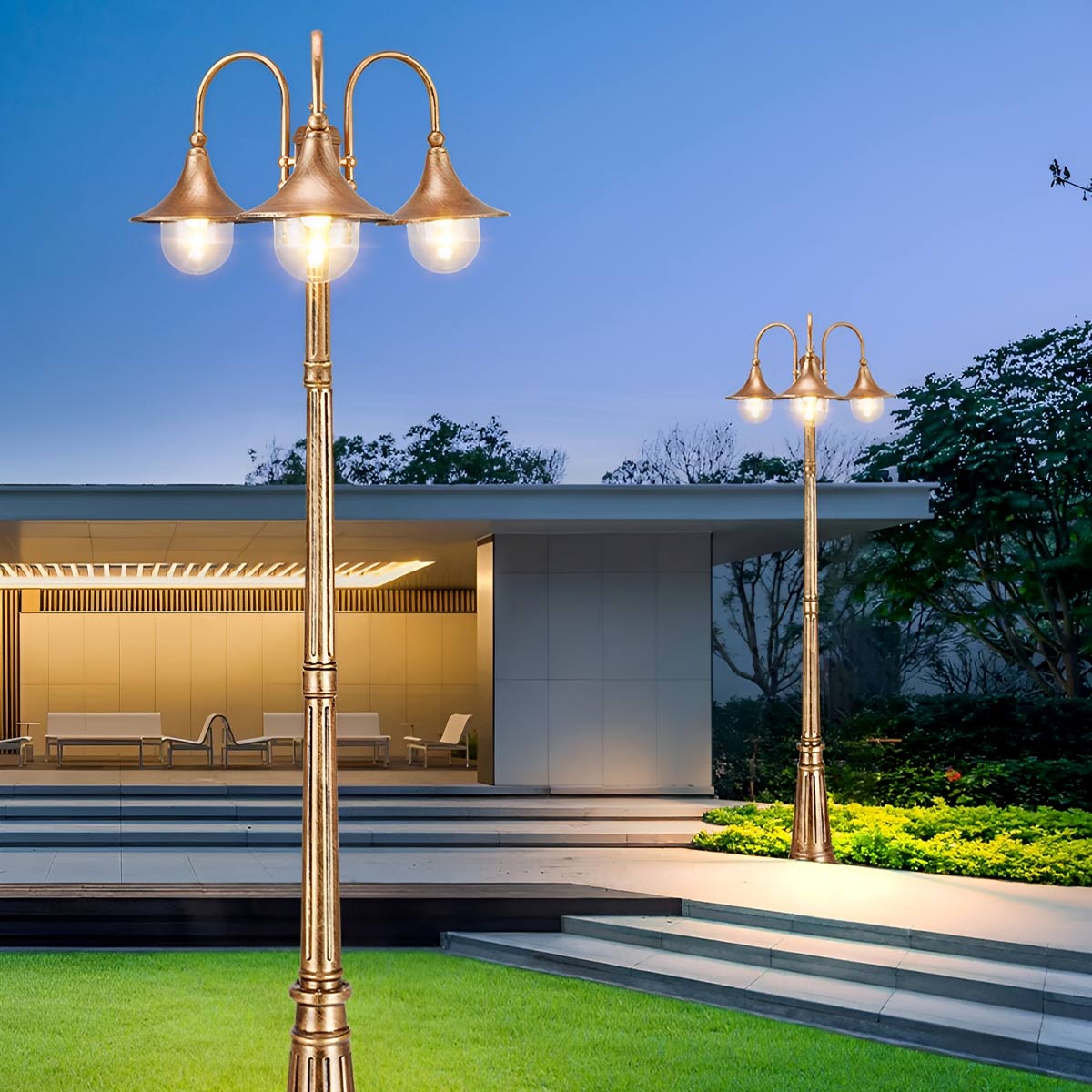 Classic Post Lantern Fixture Weather-Resistant Aluminum Garden Yard Driveway Lighting Black Bronze 1 2 3 Lamp Heads 78-124 in Tall E27 | Thomler