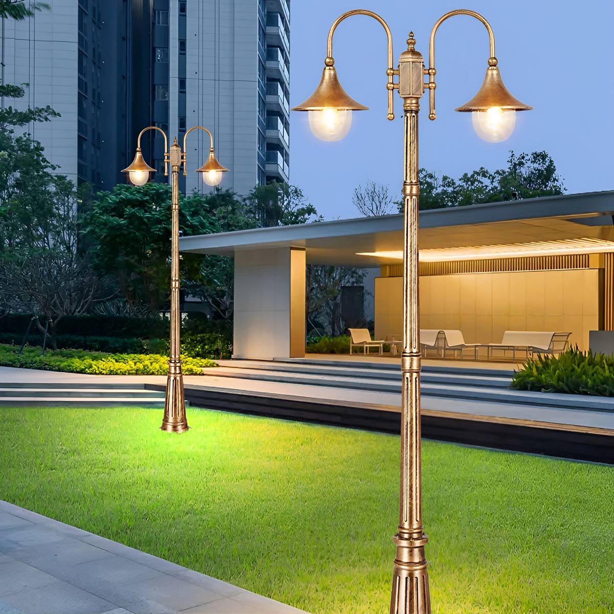 Outdoor Pole Light Die-Cast Aluminum 78.7 in Black Warm White Villa Garden Pathway Lighting Retro Vintage Style | Thomler