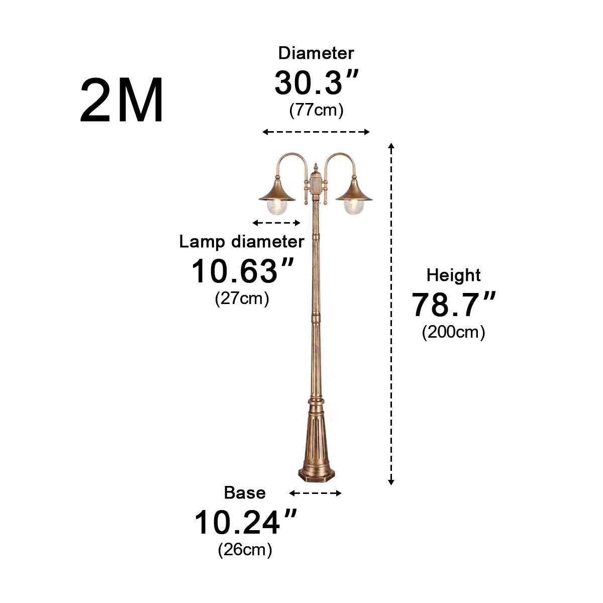 Outdoor Pole Light Die-Cast Aluminum 78.7 in Black Warm White Villa Garden Pathway Lighting Retro Vintage Style | Thomler