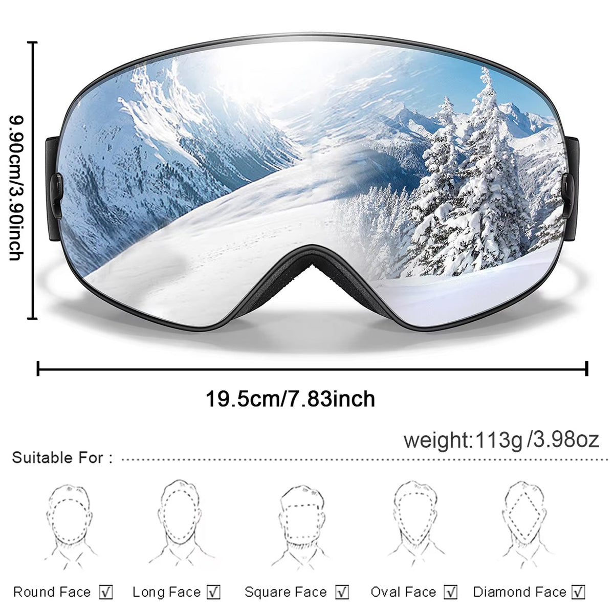 Anti-Fog Snow Goggles for Skiing & Snowboarding – UV400 Protection, OTG Compatible, Lightweight 4 oz Design | Thomler