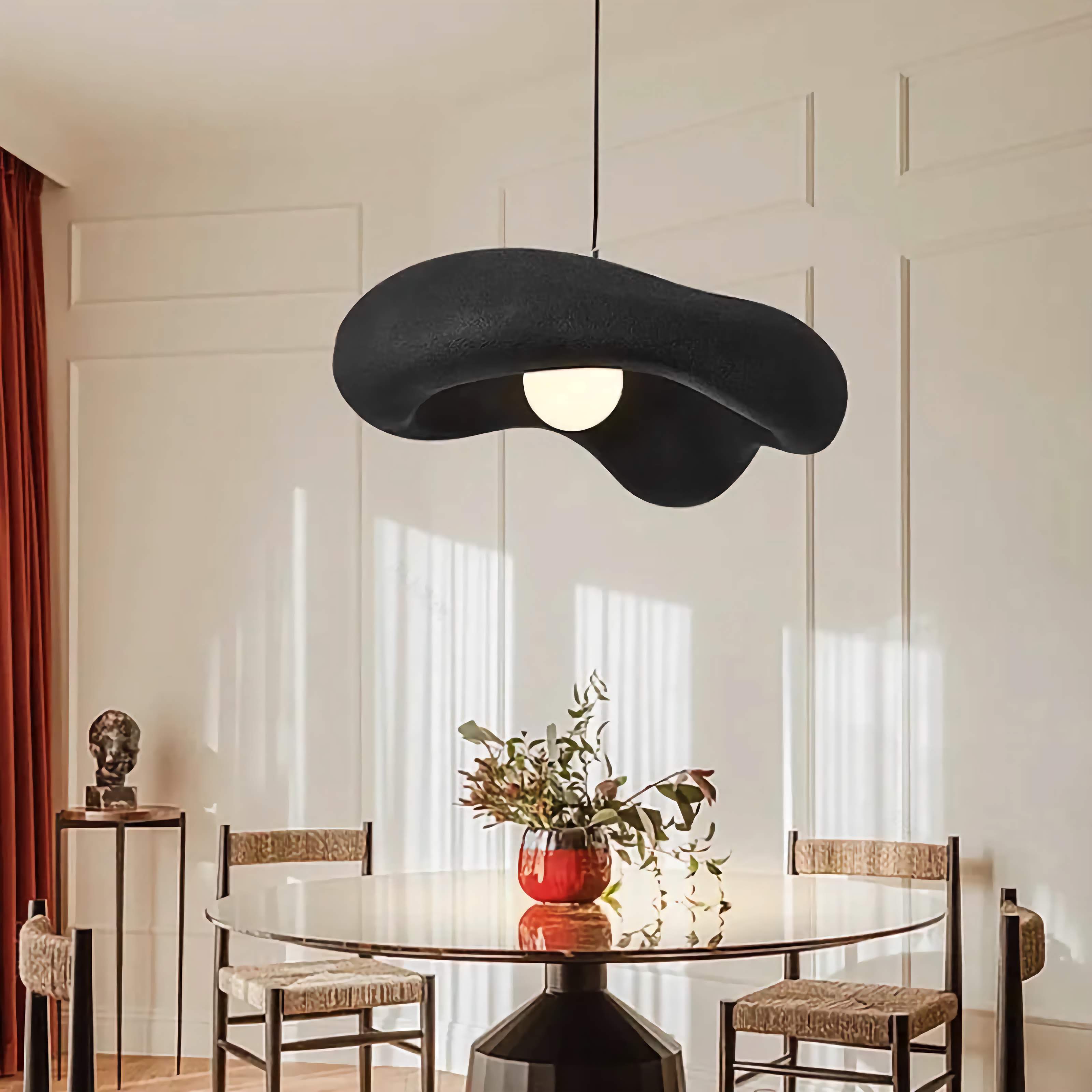Pendant Light Resin 9.1 in Organic Black Dining Room Kitchen Island Hanging Ceiling Lamp Wabi Sabi Japandi | Thomler
