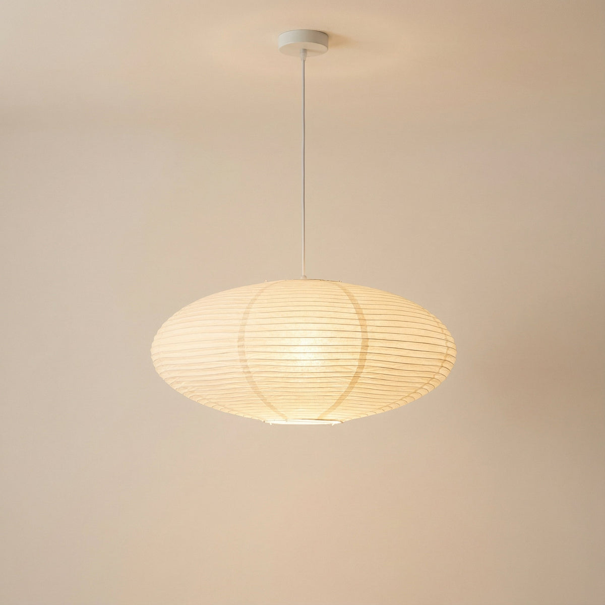 Paper Lantern Pendant Light E26 Minimalist Hanging Lamp for Dining Room Kitchen Island Adjustable Height Ceiling Fixture Natural Cotton | Thomler