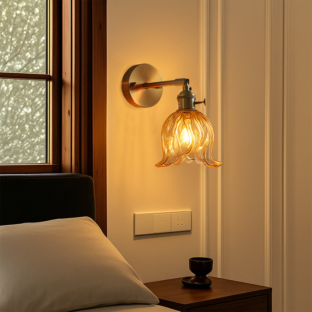 Wall Lamp Glass Flower Shade Ø16.0 cm Green Bedroom Hallway Lighting Decorative Accent | Thomler