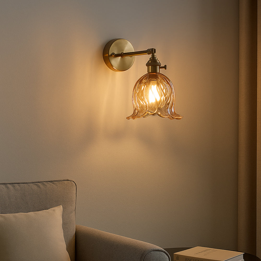 Wall Lamp Glass Flower Shade Ø16.0 cm Green Bedroom Hallway Lighting Decorative Accent | Thomler