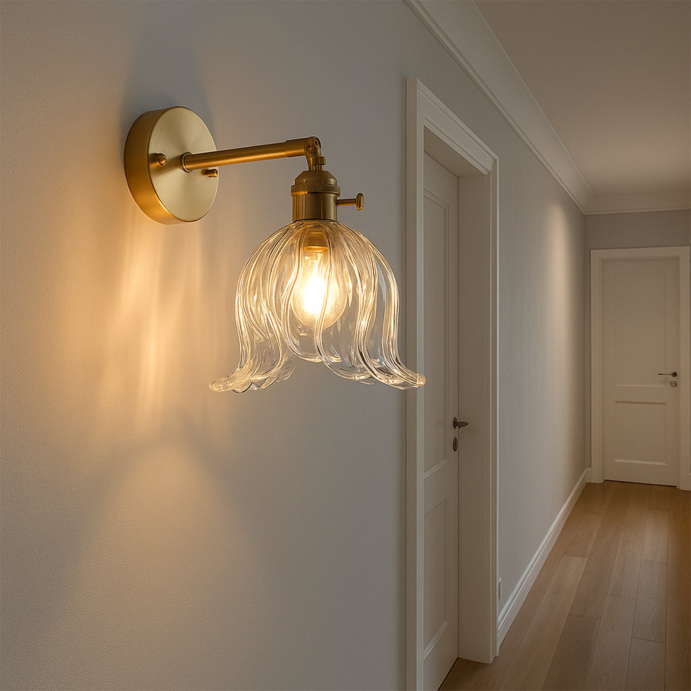 Wall Lamp Glass Flower Shade Ø16.0 cm Green Bedroom Hallway Lighting Decorative Accent | Thomler